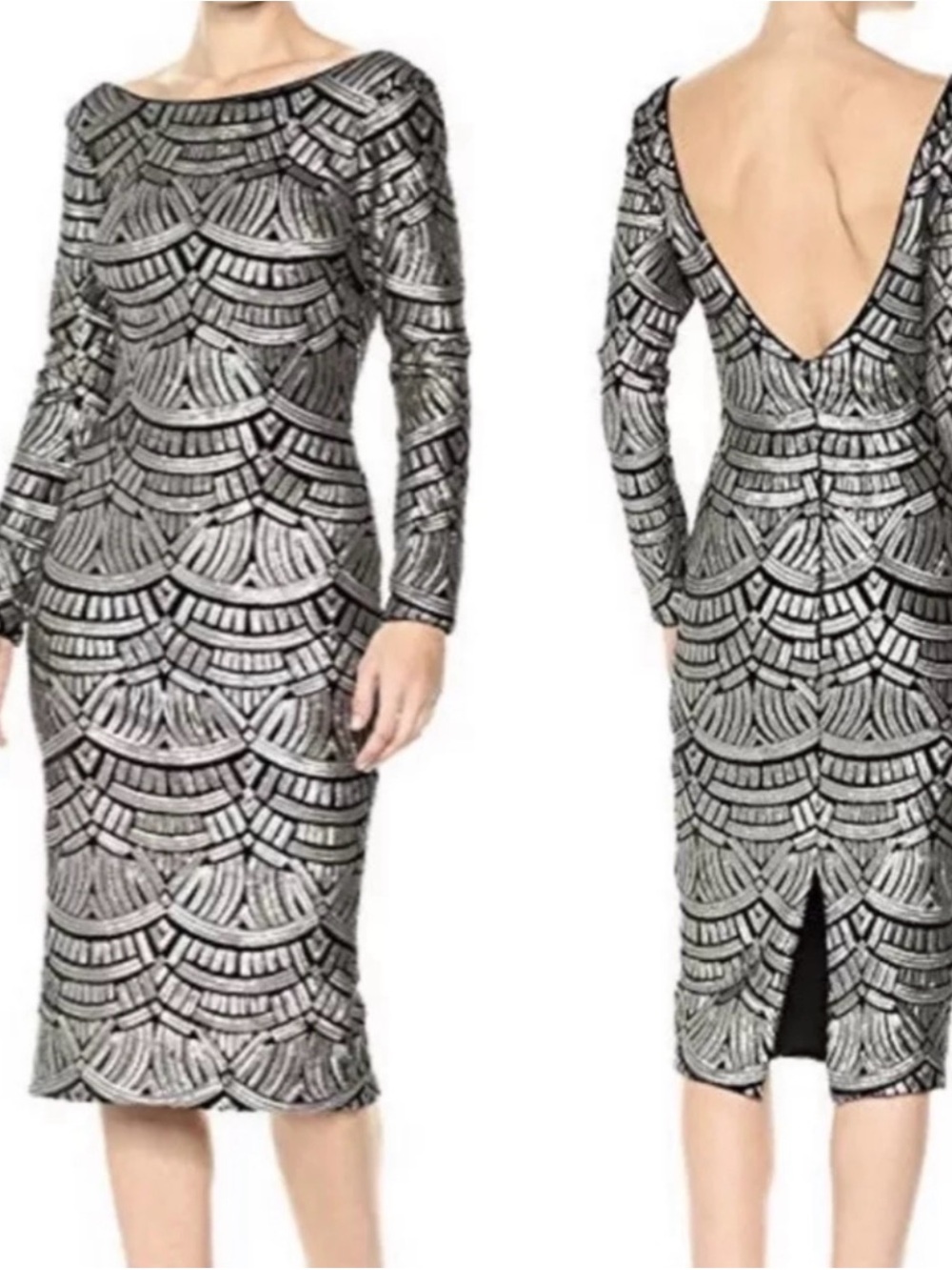 Dress the Population Emery Sequin Art Deco Dress Sz L
